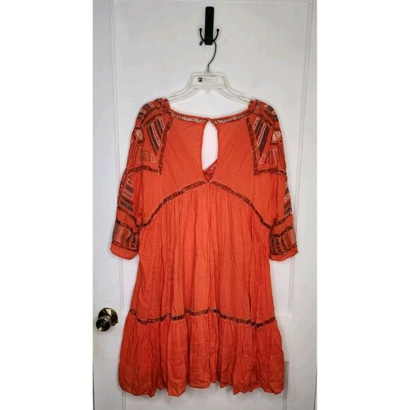 Size Small Free People Greenpoint Orange Boho Mini Dress - Picture 2 of 7